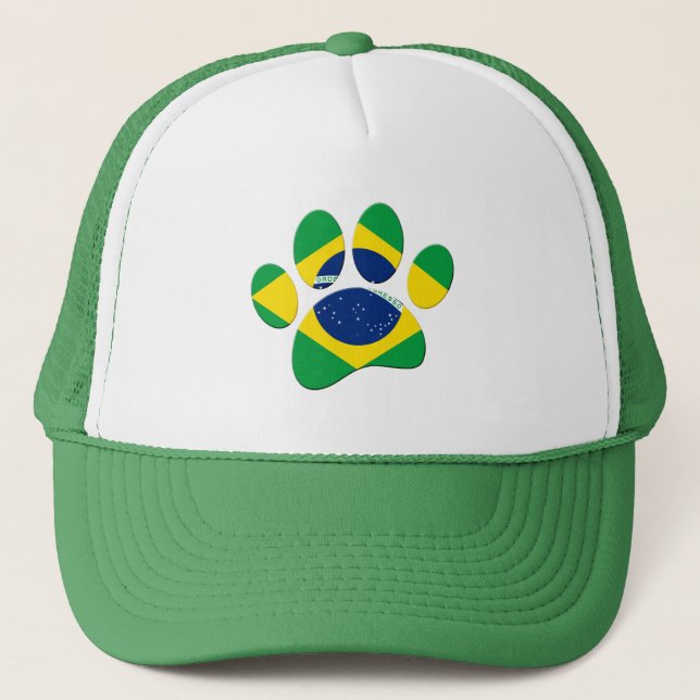 Brasilien Flaggen Dog Paw Print Truckerkappe (Vorderseite)