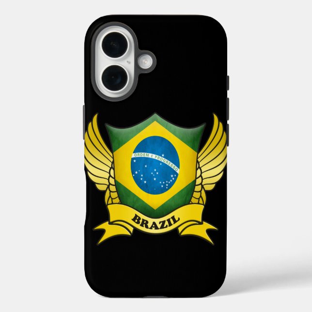 Brasilien-Flaggenemblem iPhone 16 Hülle (Rückseite)