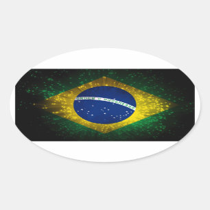 Brasilien Flaggenfeuer Ovaler Aufkleber