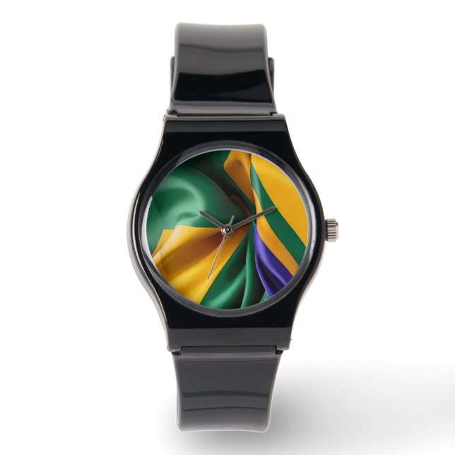 Brasilien Flaggenseidenstruktur Armbanduhr (Vorderseite)