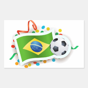 Brasilien, Fußball und Flagge Rechteckiger Aufkleber
