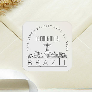 Brasilien Hochzeit   Voradressierter Umschlag Aufk Quadratischer Aufkleber