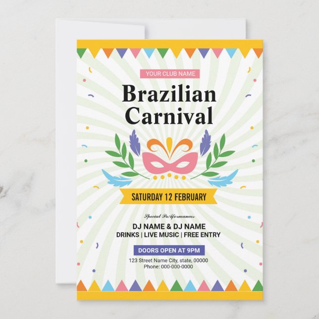 Brasilien Karneval Party Flyer Einladung (Vorderseite)
