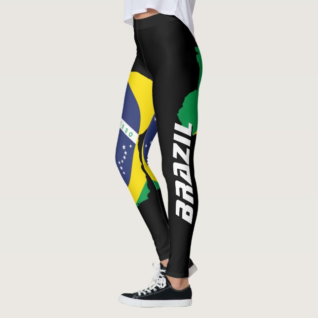 Brasilien Karte Brasilianische Flagge Weißschreibe Leggings (Links)