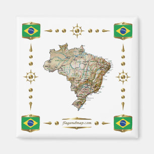 Brasilien Karte + Flaggen Magnet