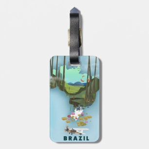 Brasilien Karte Illustriertes Reiseplakat Gepäckanhänger