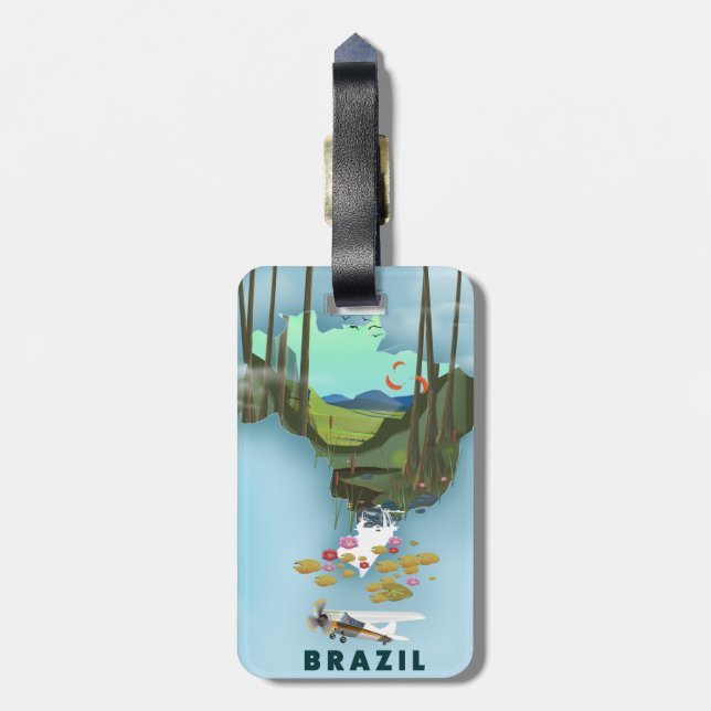 Brasilien Karte Illustriertes Reiseplakat Gepäckanhänger (Rückseite vertikal)