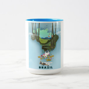 Brasilien Karte Illustriertes Reiseplakat Zweifarbige Tasse