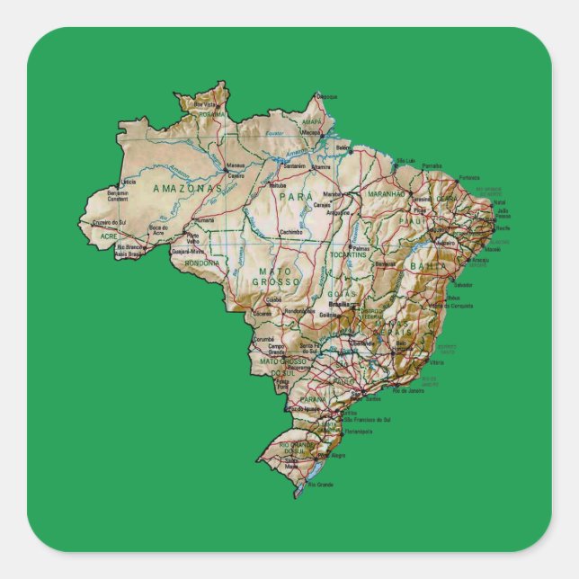 Brasilien Kartenaufkleber Quadratischer Aufkleber (Vorderseite)