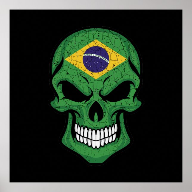 Brasilien lächelt Schädelflagge Poster (Vorne)