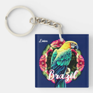 Brasilien mit farbenprächtigem Papagei-T - Shirt Schlüsselanhänger