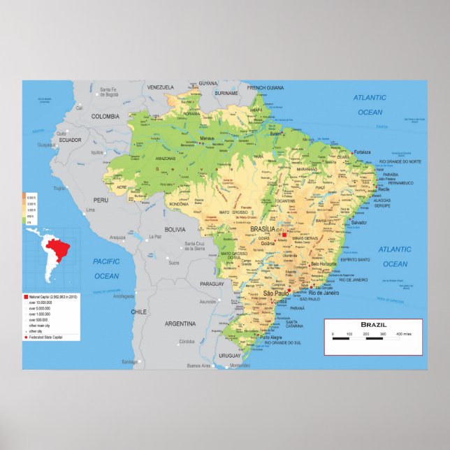 " Brasilien: Physical MAP ... Poster (Vorne)