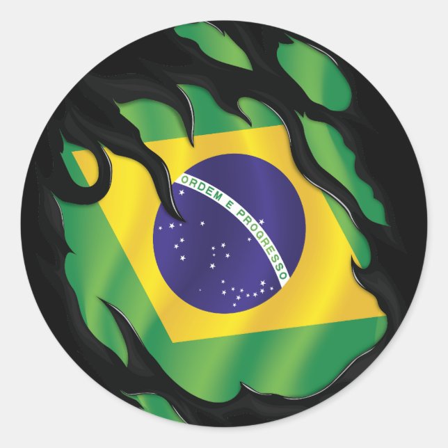 Brasilien Ripped Flag Classic Round Aufkleber (Vorderseite)
