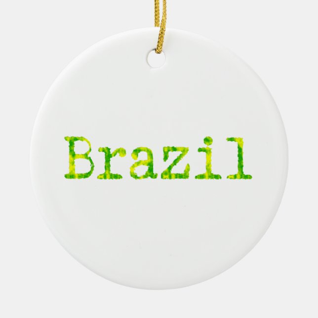 Brasilien Schriftart Grün und Gelb Keramik Ornament (Vorne)