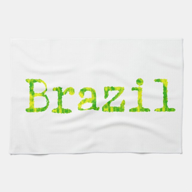 Brasilien Schriftart Grün und Gelb Küchentuch (Horizontal)