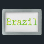 Brasilien Schriftart Grün und Gelb Rechteckige Gürtelschnalle<br><div class="desc">Brasilien in grün und gelb Schreibmaschine Schriftart. Originelles Design.</div>