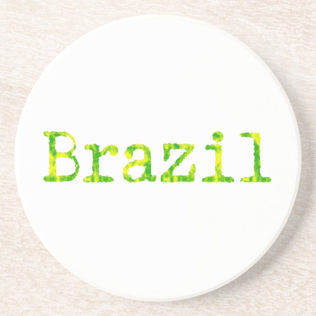Brasilien Schriftart Grün und Gelb Sandstein Untersetzer (Vorne)