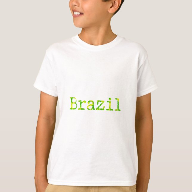 Brasilien Schriftart Grün und Gelb T-Shirt (Vorderseite)