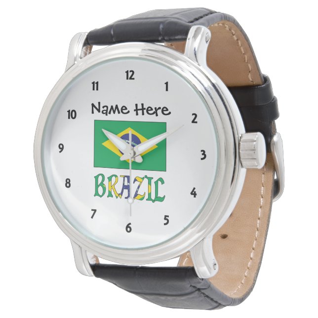 Brasilien und Brasiliens Flagge Personalisiert Män Armbanduhr (Schrägansicht)