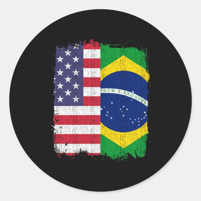 Brasilien USA Brasilianische Flagge Runder Aufkleber (Vorderseite)