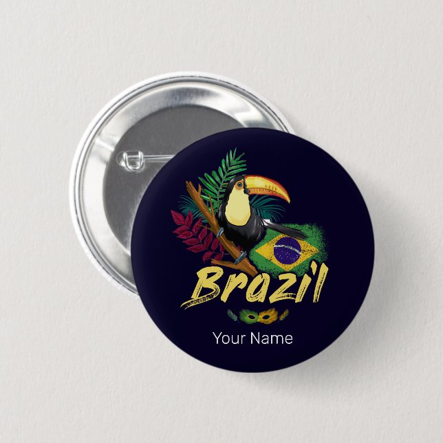 Brasilien Vintag Toucan Flag Samba Maske Souvenir Button (Vorne & Hinten)