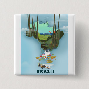 Brasilienkarte Illustriertes Reiseplakat Button