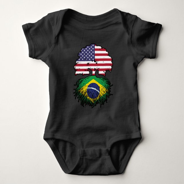 Brasiliens Flag "American USA Tree Roots" Baby Strampler (Vorderseite)