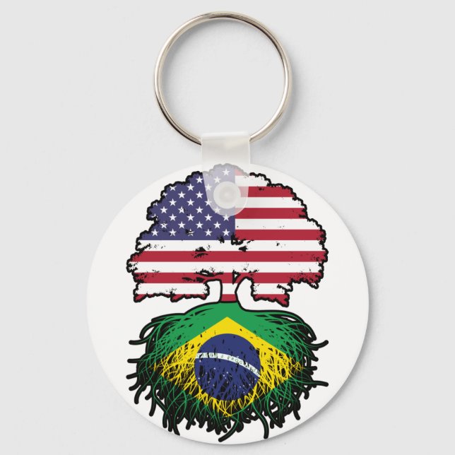 Brasiliens Flag "American USA Tree Roots" Schlüsselanhänger (Vorderseite)