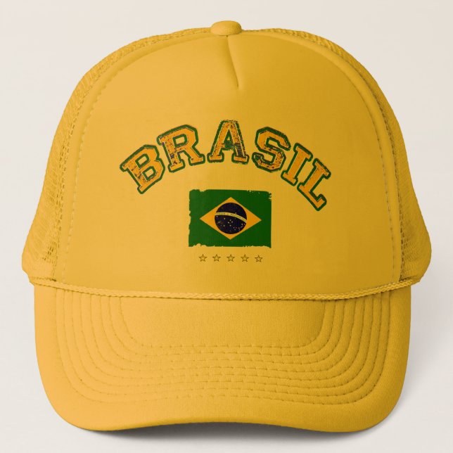 Brasiliens Flagge Fußballstil Truckerkappe (Vorderseite)