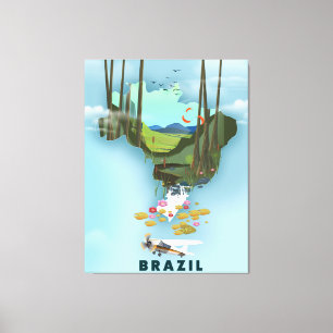 Brasilkarte Illustriertes Reiseplakat Leinwanddruck