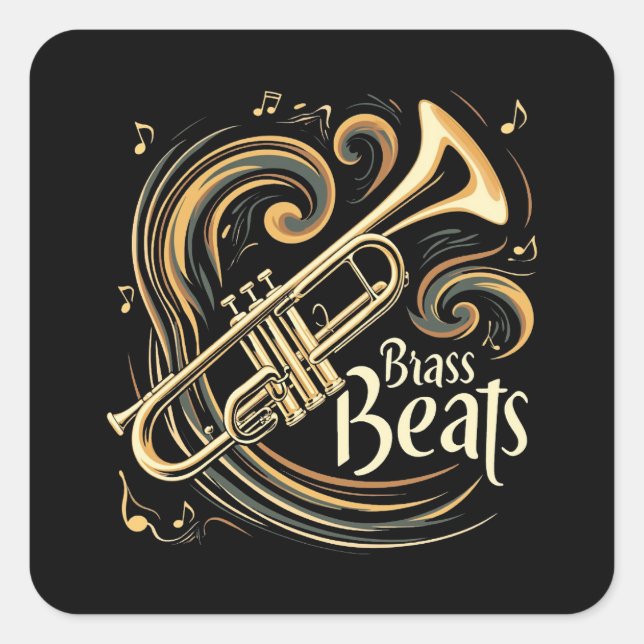 Brass Beats Trumpet Player Groove Quadratischer Aufkleber (Vorderseite)