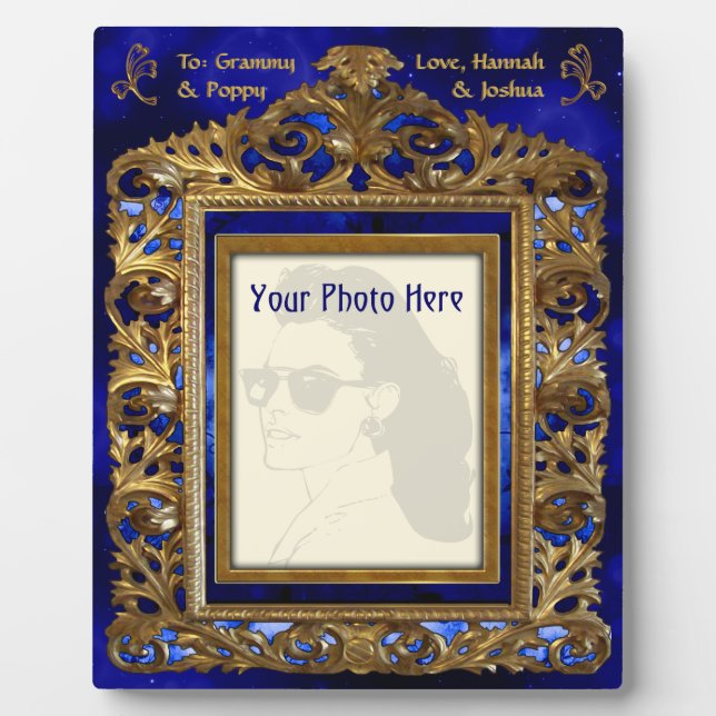 Brass Edwardian Frame on Blue - Personalisiert Fotoplatte (Vorderseite)