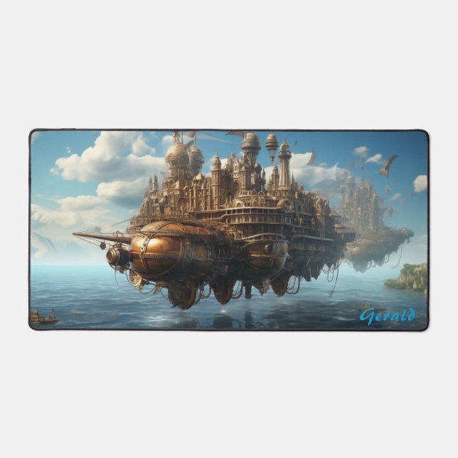 Brass Haven Steampunk Burg Fantasy Schreibtischunterlage (Vorderseite)