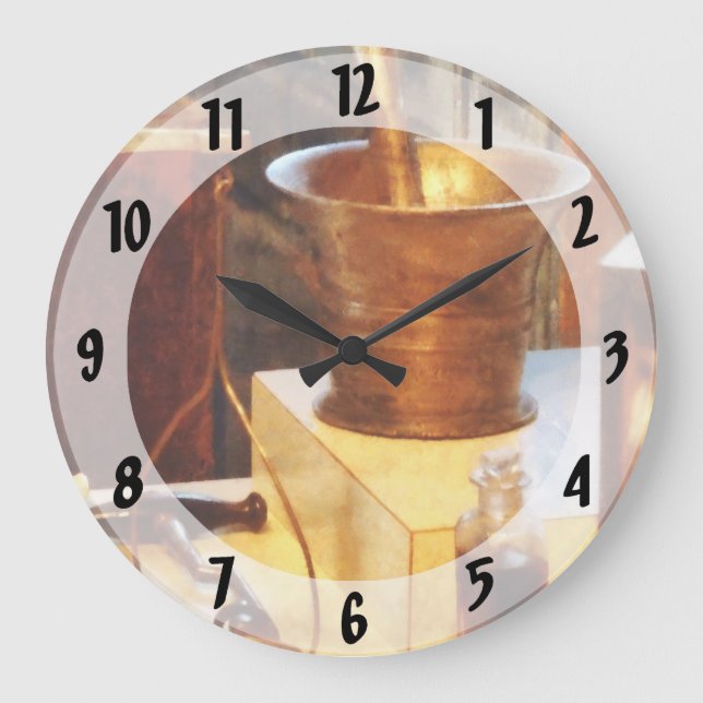 Brass Mortar And Pestle Große Wanduhr (Vorderseite)