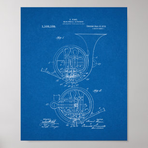 Brass Musical Instrument Patent - Blueprint Poster