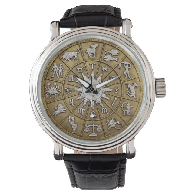Brass Zodiac Wheel Armbanduhr (Vorderseite)
