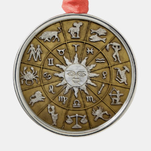 Brass Zodiac Wheel Silbernes Ornament