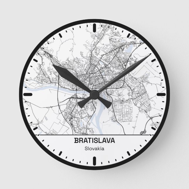 Bratislava Clock City Line Art Runde Wanduhr (Vorderseite)