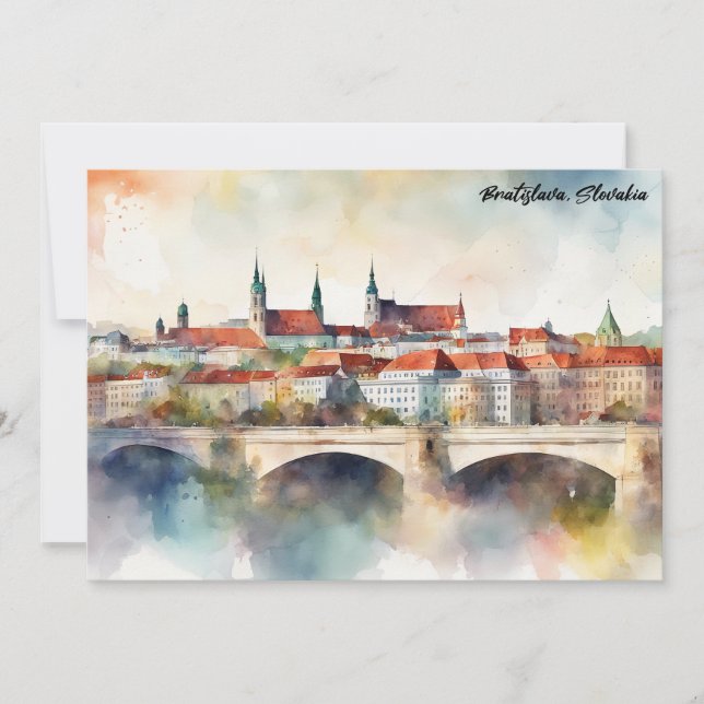 Bratislava Slowakei Aquarellmalerei Panorama  Einladung (Vorderseite)
