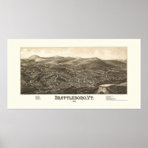 Brattleboro, panoramische Karte VT - 1886 Poster