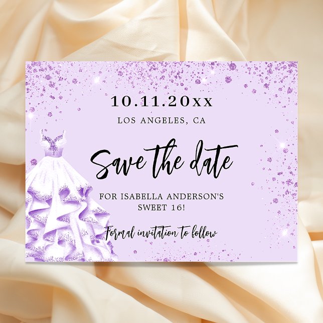 Bratviolett-Kleid Party Save the Date Karte (Von Creator hochgeladen)