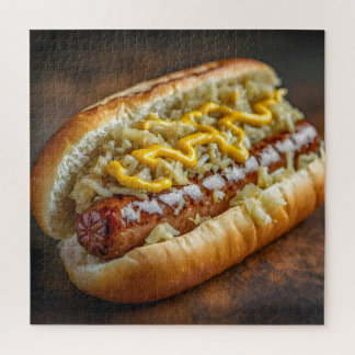 Bratwurst Sausage with Mustard and Sauerkraut