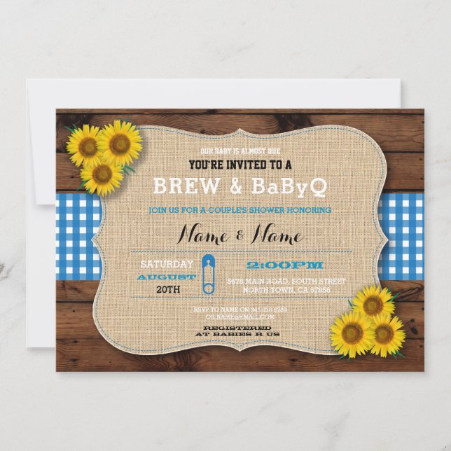 Brauen & BABYQ Blue Baby Duschbrause Sonnenblume Einladung (Vorderseite)