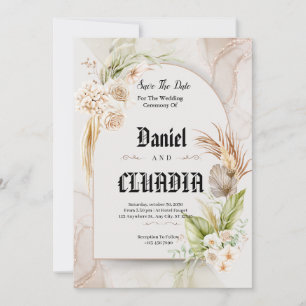 Brauen und cremefarbene Blume Save The Date