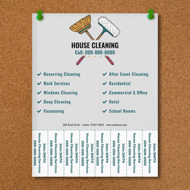 Brauen und Hausreinigung Abreißen Streifen Flyer (Brooms & House Cleaning Tear Off Strips Flyer)