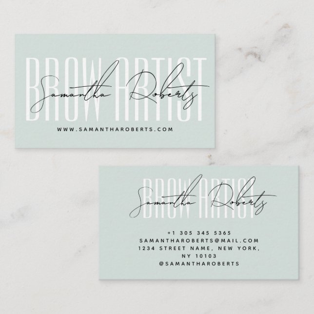 Brauenkünstler moderne Typografieschrift blau  Visitenkarte (Vorne/Hinten)