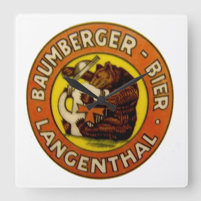 Brauerei Baumberger Langenthal Quadratische Wanduhr (Vorderseite)