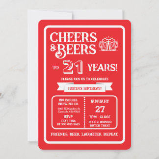 Brauerei Pub Geburtstags Cheers und Biere zum 21. Einladung