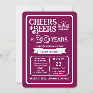 Brauerei Pub Geburtstags Cheers und Biere zum 30-j Einladung