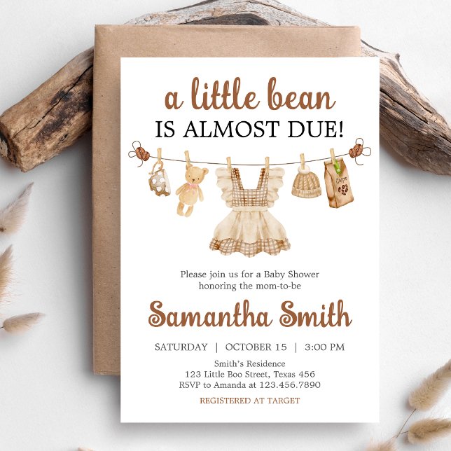 Braukaffee Babydusche Einladung (Coffee Little Bean Clothesline Baby Shower Invitation)